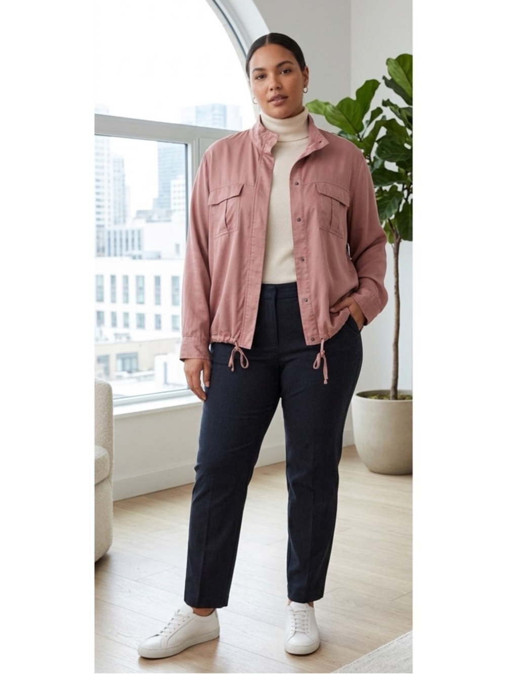 KENSIE JEANS 100% Modal Lightweight Button Utility Jacket Pockets Drawstring- XL
